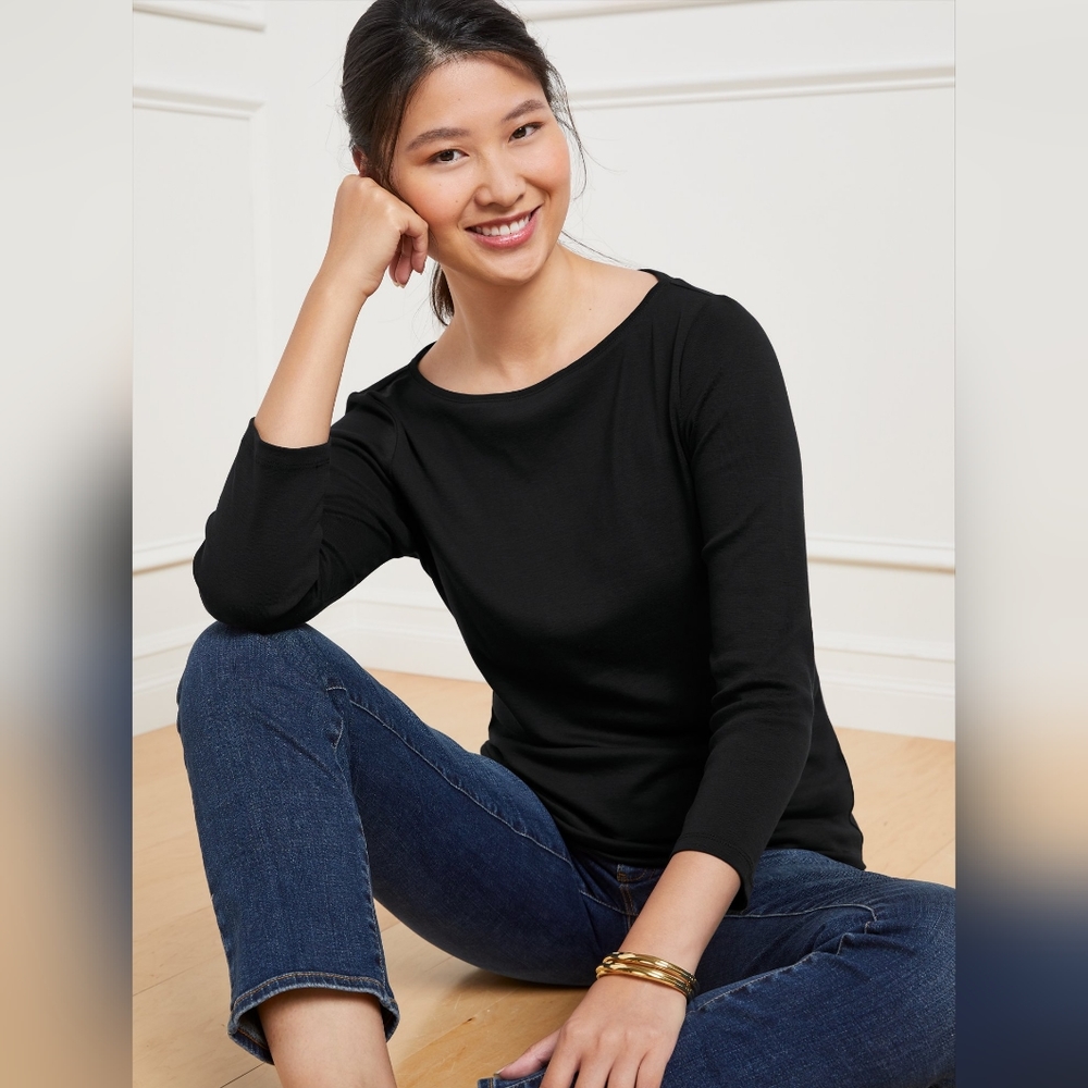 Talbots Zip Shoulder Top Black Women’s 3X Petite 3/4 Sleeve NWT